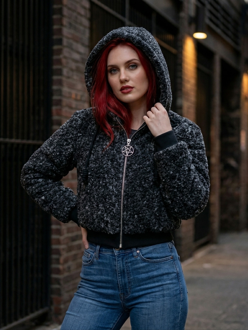NWT Evil Little Goth Devil Fashion XS Fleece Short Hooded Coat!